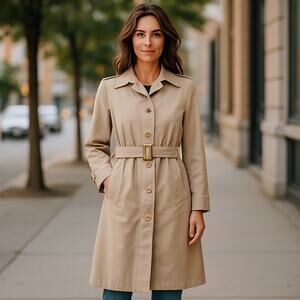 London Fog Womens VTG Trench Coat 8 Reg USA Jacket Zip Out Fur Lining & Belt